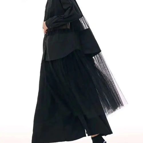 Load image into Gallery viewer, Women Black Mesh Perspective Big Size Midi Shirt Dress New Lapel Long Sleeve Fashion Tide Spring Autumn 2025 1DJ0140
