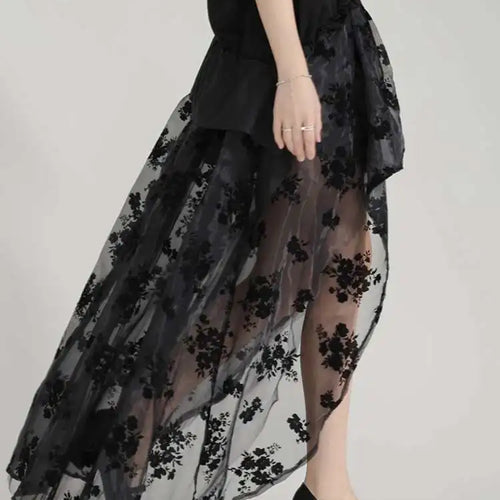 Load image into Gallery viewer, High Waist Black Lace Organza Perspective A-line Half-body Skirt Women Fashion Tide New Spring Autumn 2025 1DH6041

