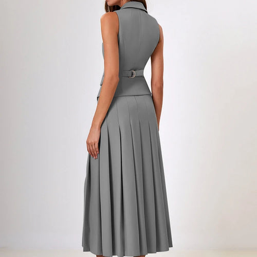 Load image into Gallery viewer, Autumn Two Piece Sets Women Double-breasted Vest And Split Skirt Matching Sets Fashion Long Pleated Skirt Two Piece Set
