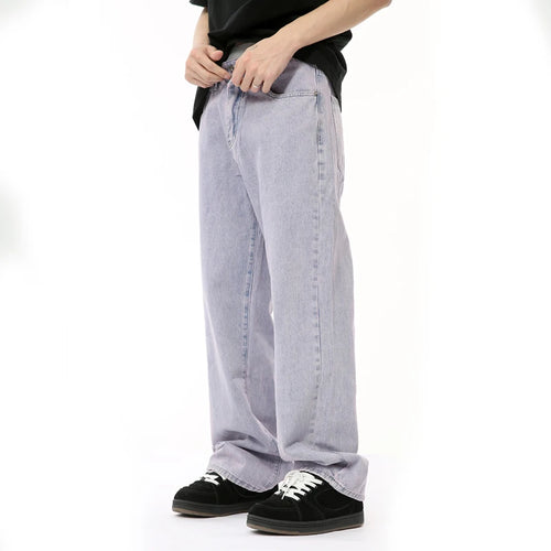 Load image into Gallery viewer, Male Light Purple Denim Pants American High Street Straight Wide Leg Loose Wash Men&#39;s Jeans Summer Chic Now 9C6690
