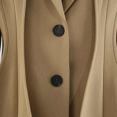 Load image into Gallery viewer, Women Khaki Irregular Spliced Shaped Elegant Blazer New Lapel Long Sleeve Jacket Fashion Tide Spring Autumn 2025 CPDB255
