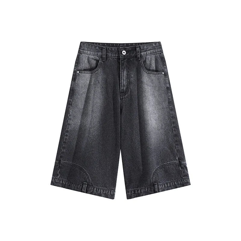 Men's Denim Shorts New American Personalized Straight Wide Leg Male Short Jeans Summer High Street Men Clothing 9W1670