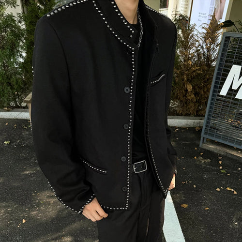 Load image into Gallery viewer, Korean Style Men&#39;s Jackets Stand Collar Rivets Design Solid Color Single Breasted Casual Short Male Coats Autumn 9C9207
