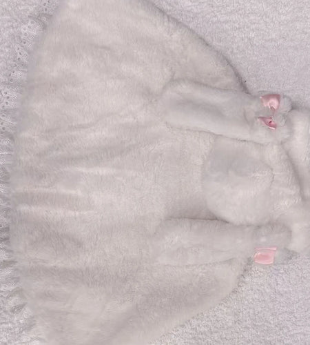 Lolita Kawaii Loose Sweet Hooded Cloak Coats Japanese Grunge Fluffy Bow Jackets Y2k Aesthetic Grunge Lace Patchwork Women Tops