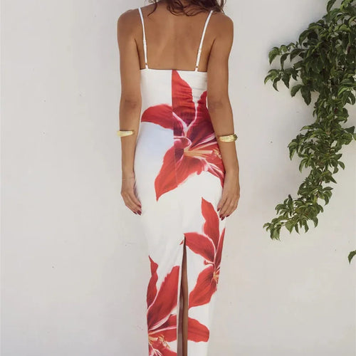 Load image into Gallery viewer, Floreal Print Long Dress For Women Gown Summer New Spaghetti Strap Sleeveless Backless Bodycon Sexy Midi Dress Elegant
