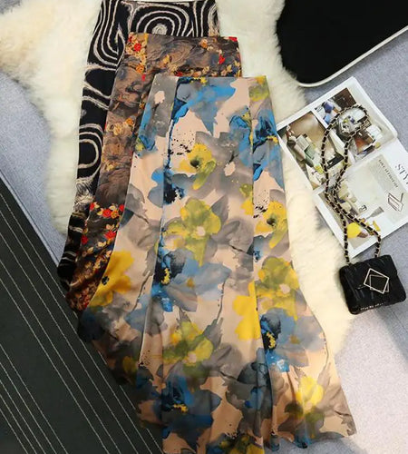 Vintage Women Fashion Bohemian Printed Slim Zipper Long Skirt Ladies Summer French High Waist Party Wrapped Hip Fishtail Skirts