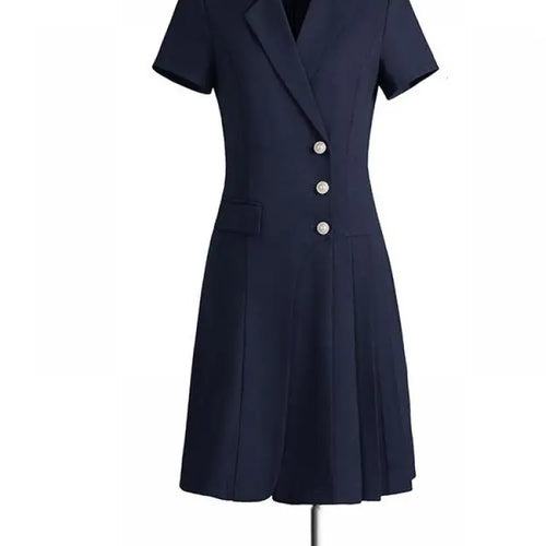 Load image into Gallery viewer, Korean Solid Office Professional Workwear Blazer Dress For Women 2024 Summer Short-sleeve Single Breasted Festival Pleated Dress
