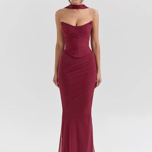 Load image into Gallery viewer, Elegant Strapless Fishbone Top Long Skirt Two-piece Set For Women 2024 Autumn And Winter Sexy New Slim Party Skirt Set
