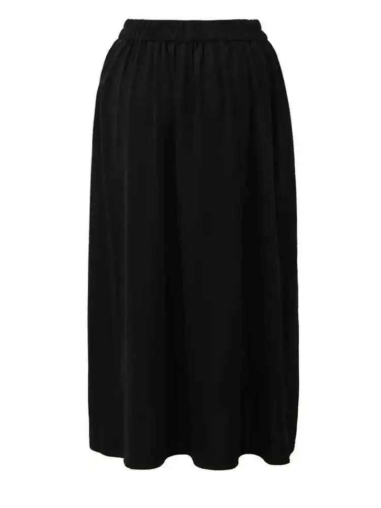 High Elastic Waist Black Irregular Spliced Midi A-line Half-body Skirt Women Fashion Tide New Spring Autumn 2025 1DH5347