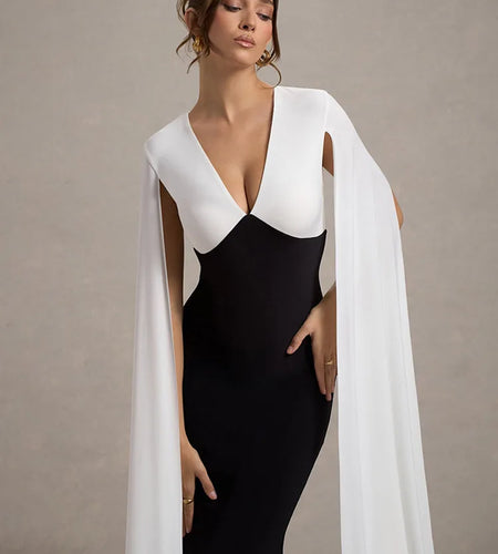 Elegant Patchwork Sleeveless Ribbon Bodycon Party Evening Dress Women Winter 2025 Sexy V-neck Tight Long Dress Vestido