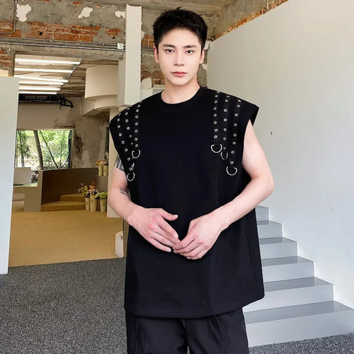 Load image into Gallery viewer, Summer Men&#39;s T-shirts Double Riveted Webbing O-neck Sleeveless Casual Male Tops Loose Clothing Fashion 9C6353
