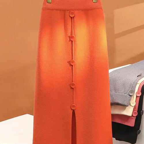 Load image into Gallery viewer, Solid Knit Wrap Hip Skirts Women 2023 Autumn Winter New Fashion Midi Skirt Vintage Casual Elastic High Waist Button Split Skirt
