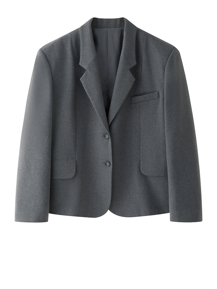 Women Gray Brief Shaped Elegant Big Size Blazer New Lapel Long Sleeve Jacket Fashion Tide Spring Autumn 2025 1DH9578