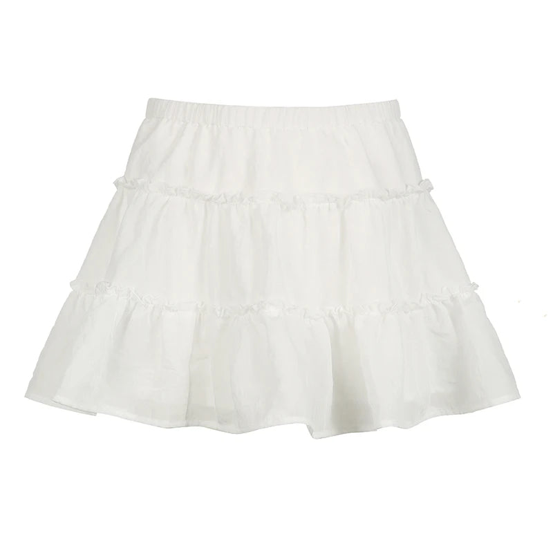 Holidays Chic White Summer Mini Skirt Folds Ruched Solid Fashion A-Line Women's Skirts Beach Hottie Bottoms Coquette