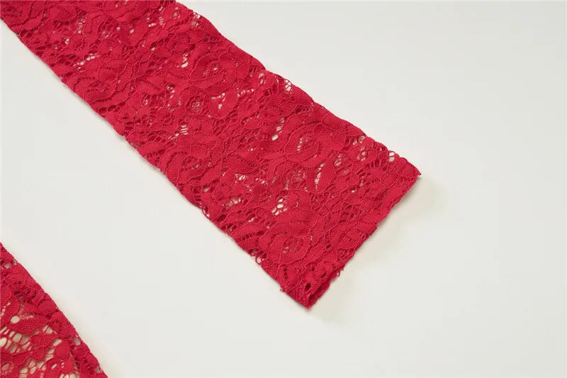 Red Lace Off-shoulder Sexy Mini Dress For Women Fashion Halter Strapless Long Sleeve Bodycon Club Party Sexy Dress