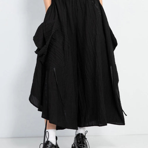 Load image into Gallery viewer, High Elastic Waist Black Pleated Pocket Irregular Wide Leg Pants New Trousers Women Fashion Spring Autumn 2025 1DJ1013
