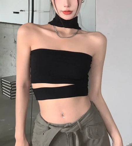 Halter Top y2k Clothing Women Summer Solid Color Hollow Out Sleeveless Backless T Shirt Slim Fit Clothes Streetwear