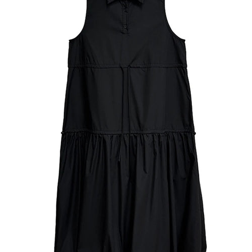 Load image into Gallery viewer, Women Black Brief Pleated Big Size Midi Bud Shirt Dress New Lapel Sleeveless Fashion Tide Spring Autumn 2025 1DJ0955
