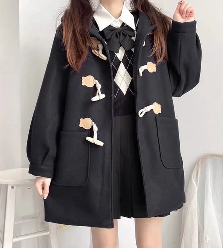 Preppy Style Korean Jackets Woman 2024 Ropa Mujer Hooded Hooded Woolen Coat Fashion Oversized Tops Vintage Outwear Women Clothes