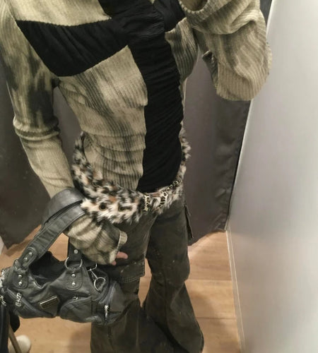 Y2k Aesthetic Cross Patchwork Shirts Femme Harajuku Grunge Half High Collar Women's T-shirt Streetwear Casual Tie-dye Tees