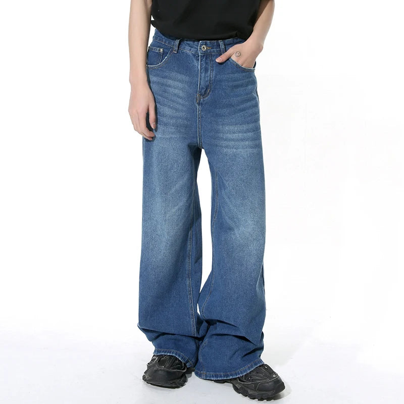 Men's Straight Jeans American Style Gradient Color Button Pockets Male Wide Leg Denim Pants Casual Spring Chic 9C4510