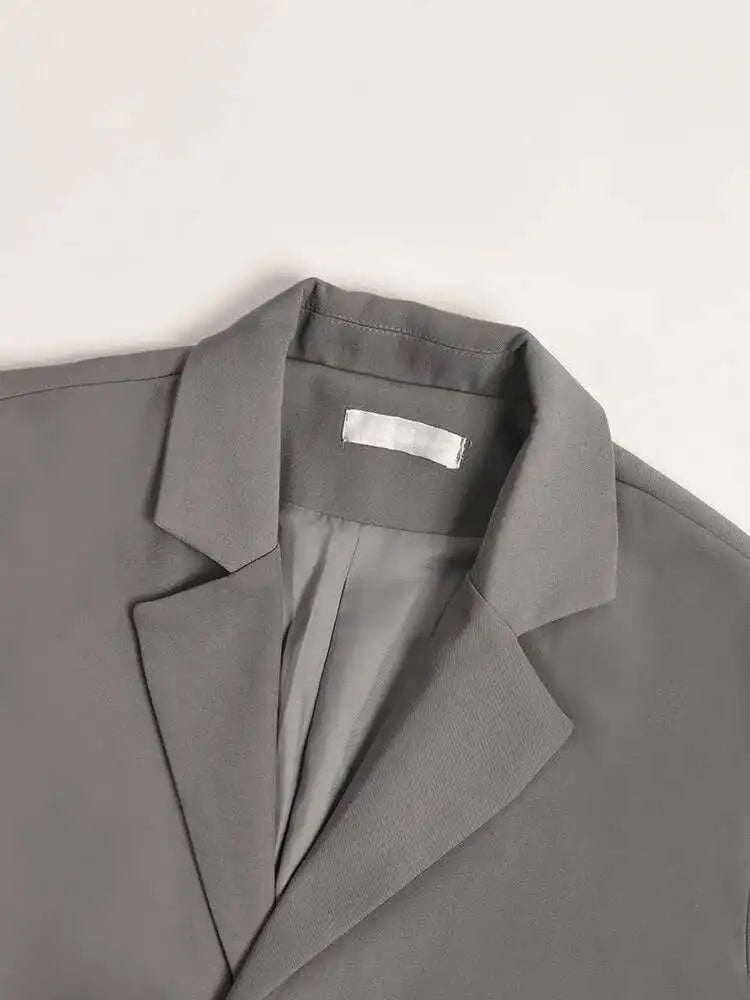 Women Gray Irregular Big Size Blazer New Lapel Long Sleeve Loose Fit Jacket Fashion Tide Spring Autumn 2025 1DF3051