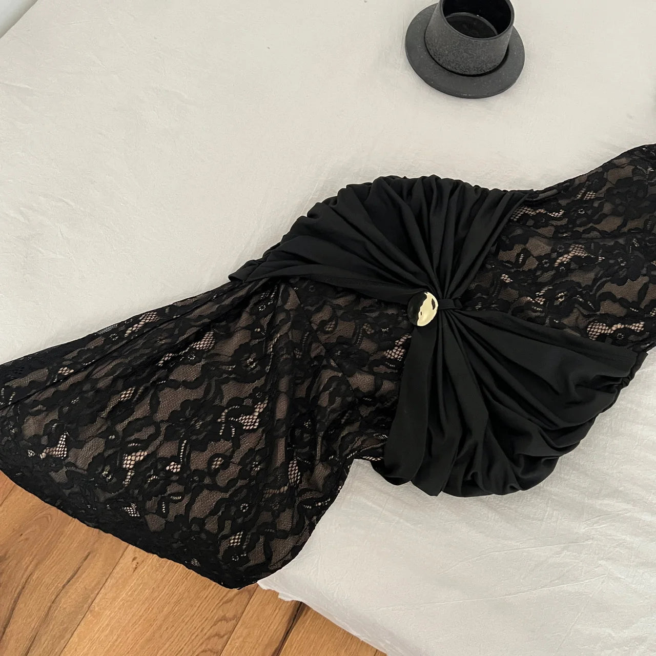 Chinese Style Women Black Patchwork Lace Elegant Slim Wrap Hip Pleated Vest Long Dress Summer Sleeveless Vacation Party Dresses