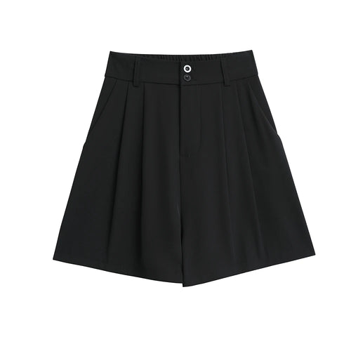 Load image into Gallery viewer, Summer Fashion Black Gray Casual Loose Wide Leg A-line Shorts Women Brown High Waist Elegant Lady Pleated Short Pants
