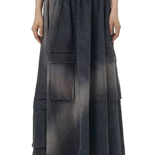 Load image into Gallery viewer, High Elastic Waist Blue Pocket Denim Vintage A-line Half-body Skirt Women Fashion Tide New Spring Autumn 2025 1DH9644
