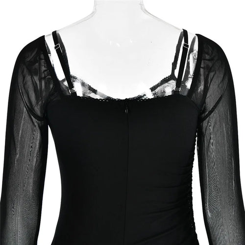 Load image into Gallery viewer, Elegant Sheer Long Sleeve Bodycon Maxi Dress For Women Fashion Mesh Black Strapless Backless Club Party Sexy Dress
