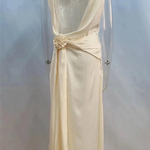 Load image into Gallery viewer, Satin Backless Sexy Maxi Dress For Women Elegant Rose Thigh High Split Beach Holiday Long Dress Gorgeous Club Gown
