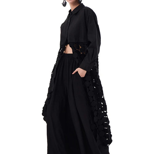 Load image into Gallery viewer, Women White Dot Tassels Hollow Out Midi Big Size Shirt Dress New Lapel Long Sleeve Fashion Tide Spring Autumn 2025 1DH9464
