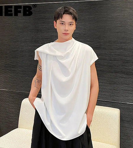Ribbon Sleeveless Vest Men's Spring Korean Solid Color Round Neck Shirts Fashion Male Trend Tank Tops Pullover 9C5515
