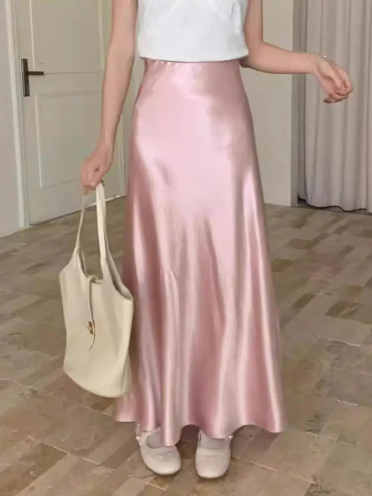 Spring Summer French Solid Elegant Sexy Club A-line Pleated Long Skirt Women High Waist Vacation Slim Wrap Hip Fishtail Skirts