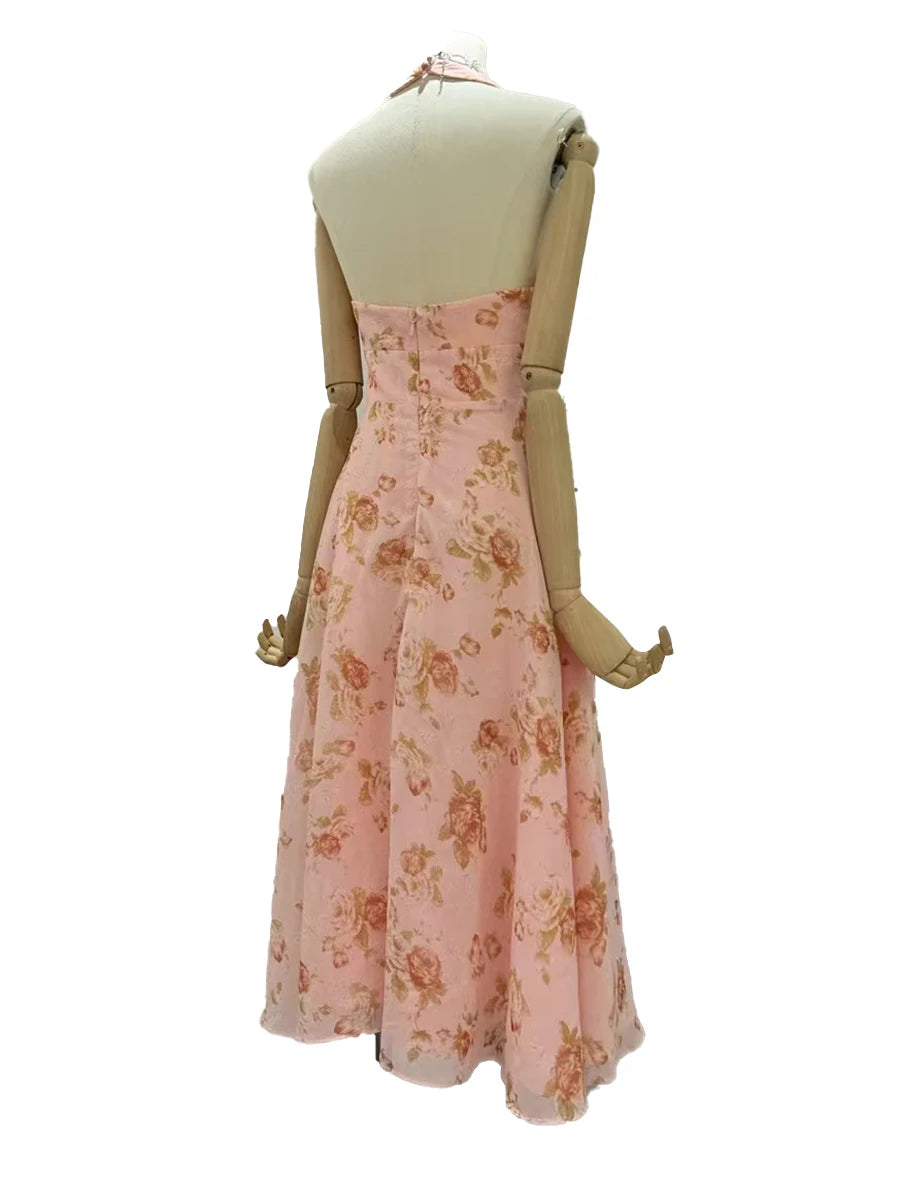 Hit Color Printing Slimming Dresses For Women V Neck Sleeveless High Waist Temperament Dress Female Fashion Style