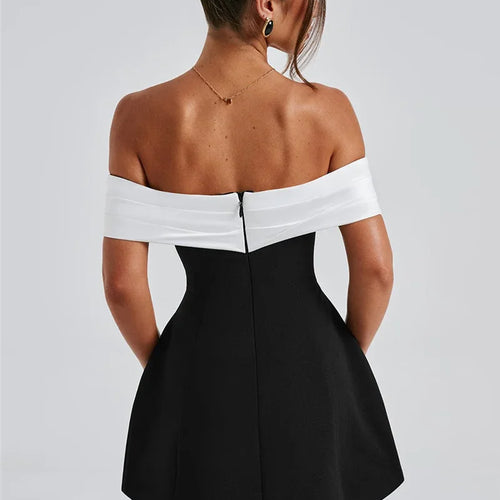 Load image into Gallery viewer, Bow Backless Sexy Mini Dress For Women Robe Elegant Off-shoulder Strapless Sleeveless A-line Club Sexy Dress Vestido
