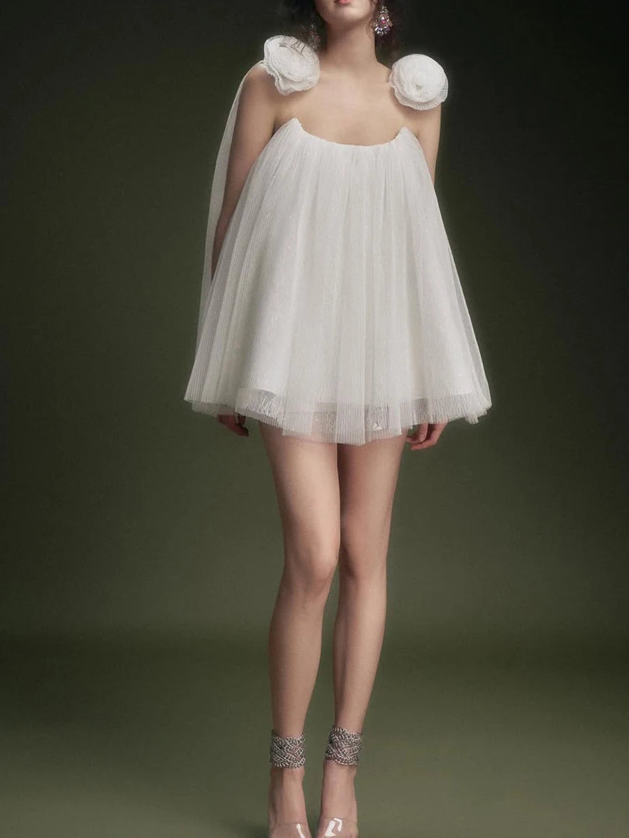 Solid Spliced Appliques Loose Mini Dresses For Women Strapless Sleeveless High Waist Temperament Dress Female New