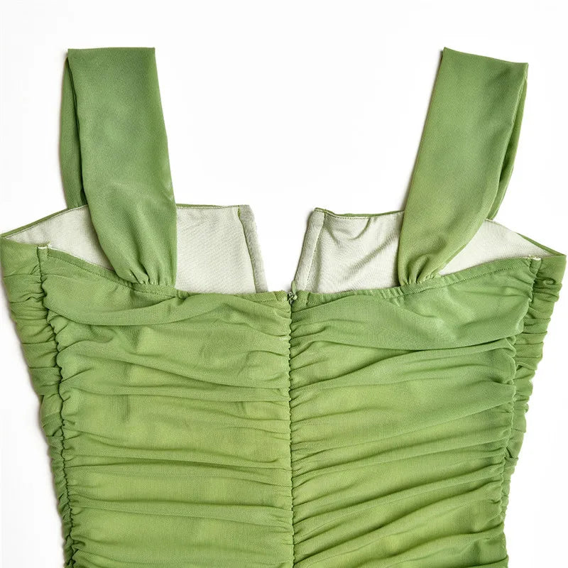 Hollow Out Backless Ruched Maxi Dress For Women Robe Elegant Spaghetti Strap Sleeveless Bodycon Party Long Dress