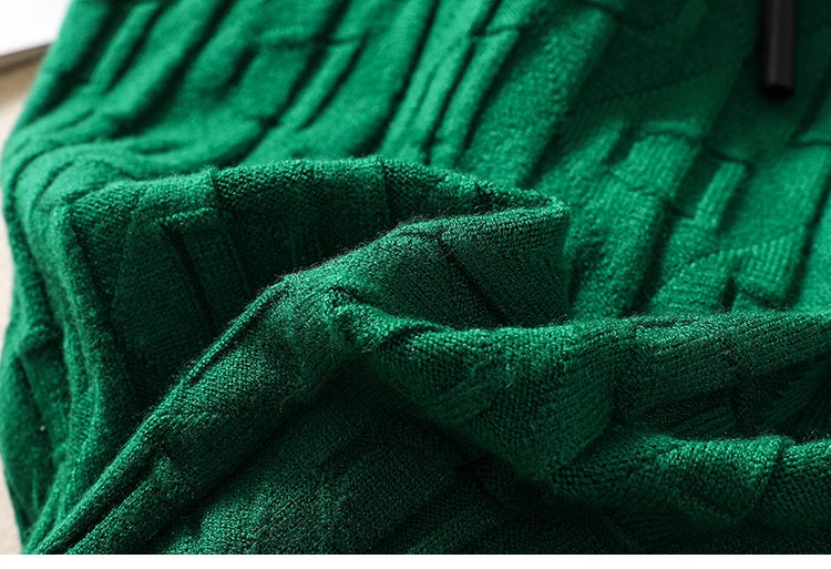 Autumn Winter High Quality Green Long Sleeved Hoodie Tops Women Loose Hooded Knitted Thick Large Size Sweater Casual Simplicity