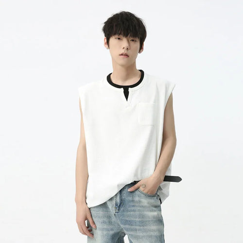 Load image into Gallery viewer, Men&#39;s Sleeveless T-shirt Summer Korean Style Version Contrast Color Patchwork Fake Two-piece Casual Male Top C5599
