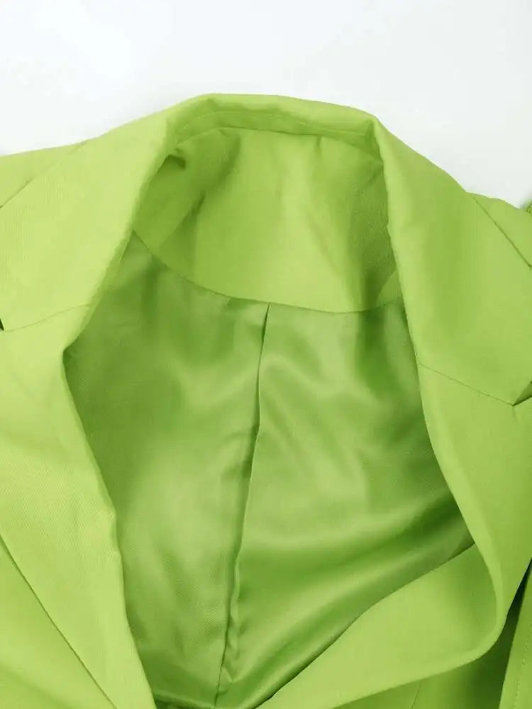 Women Green Irregular Cross Bandage Blazer New Lapel Long Sleeve Loose Fit Jacket Fashion Tide Spring Autumn 2025 CP1984