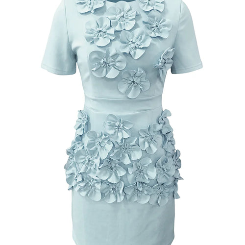 Load image into Gallery viewer, Solid Spliced Appliques Slimming Dresses For Women O Neck Short Sleeve High Waist Temperament Dress Female Fashion
