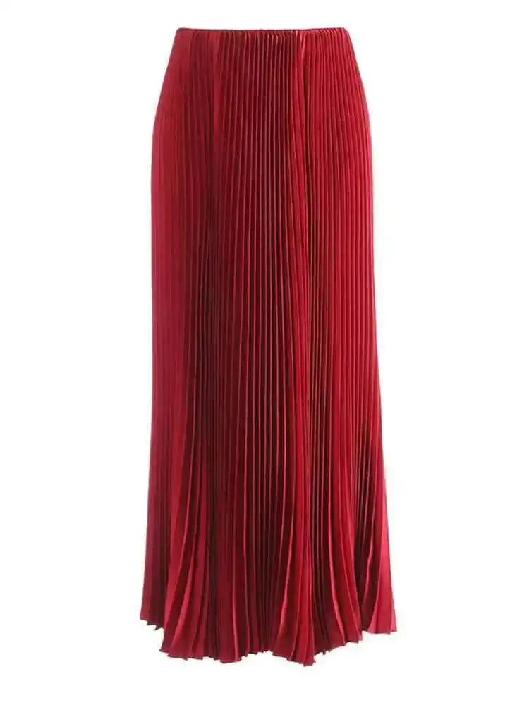High Elastic Waist Red Brief Elegant Long Pleated Half-body Skirt Women Fashion Tide New Spring Autumn 2025 1DJ0169