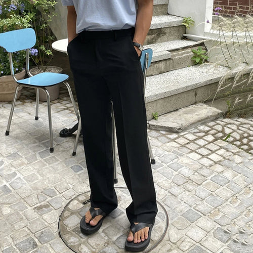 Load image into Gallery viewer, Summer Male Suit Pants Business Casual Zipper Menwear Straight Wide Leg Loose Solid Color Male Trousers Fashion 9C6529
