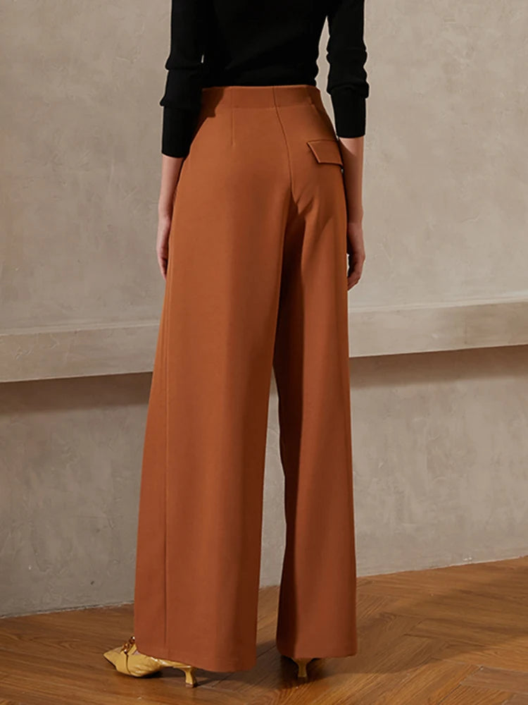 Patchwork Pocket Wide Leg Pants For Women High Waist Straight Casual Trousers Female Fashion Style Clothing