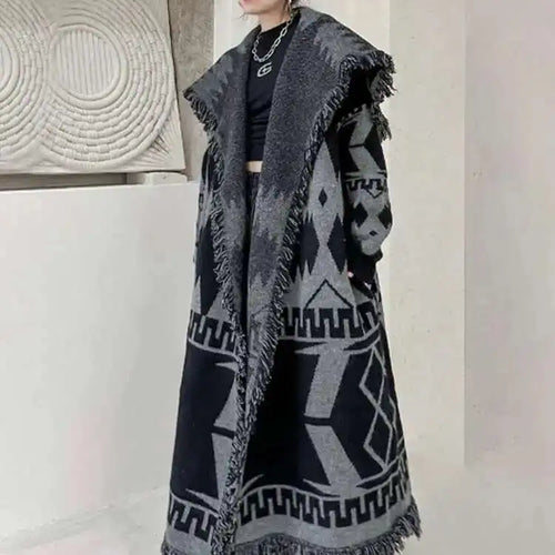 Load image into Gallery viewer, Black Big Size Knitting Long Thtick Cardigan Sweater Loose Lapel Long Sleeve Women New Fashion Spring Autumn 2025 1DH2277
