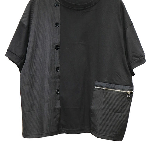 Load image into Gallery viewer, Women Black Zipper Pocket Irregular Big Size T-shirt New Round Neck Short Sleeve Fashion Tide Spring Summer 2025  1DJ0561
