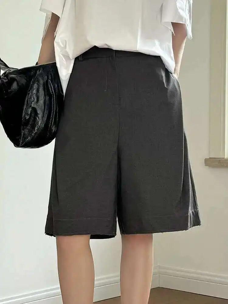 High Elastic Waist Gray Pocket Elegant Knee Length Pants New Trousers Women Fashion Tide Spring Summer 2025 1DH5814