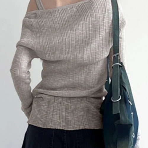 Load image into Gallery viewer, Two Pieces Set Autumn Simple Casual Long Sleeve Vintage Women T-shirts + Japanese Solid Bottoming Y2k Aesthetic All Match Tanks
