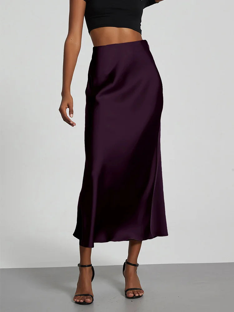 Fashion Satin Party Long Skirt High Waist Solid Color Casual Basic Women Skirts Fishtail Skirt Chic Summer Woman Clothing 2025